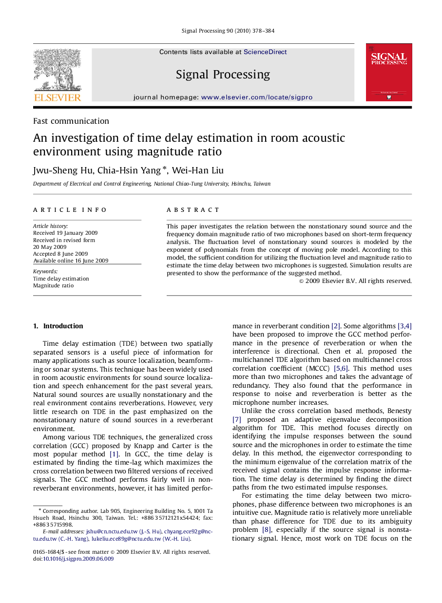 An investigation of time delay estimation in room acoustic environment using magnitude ratio