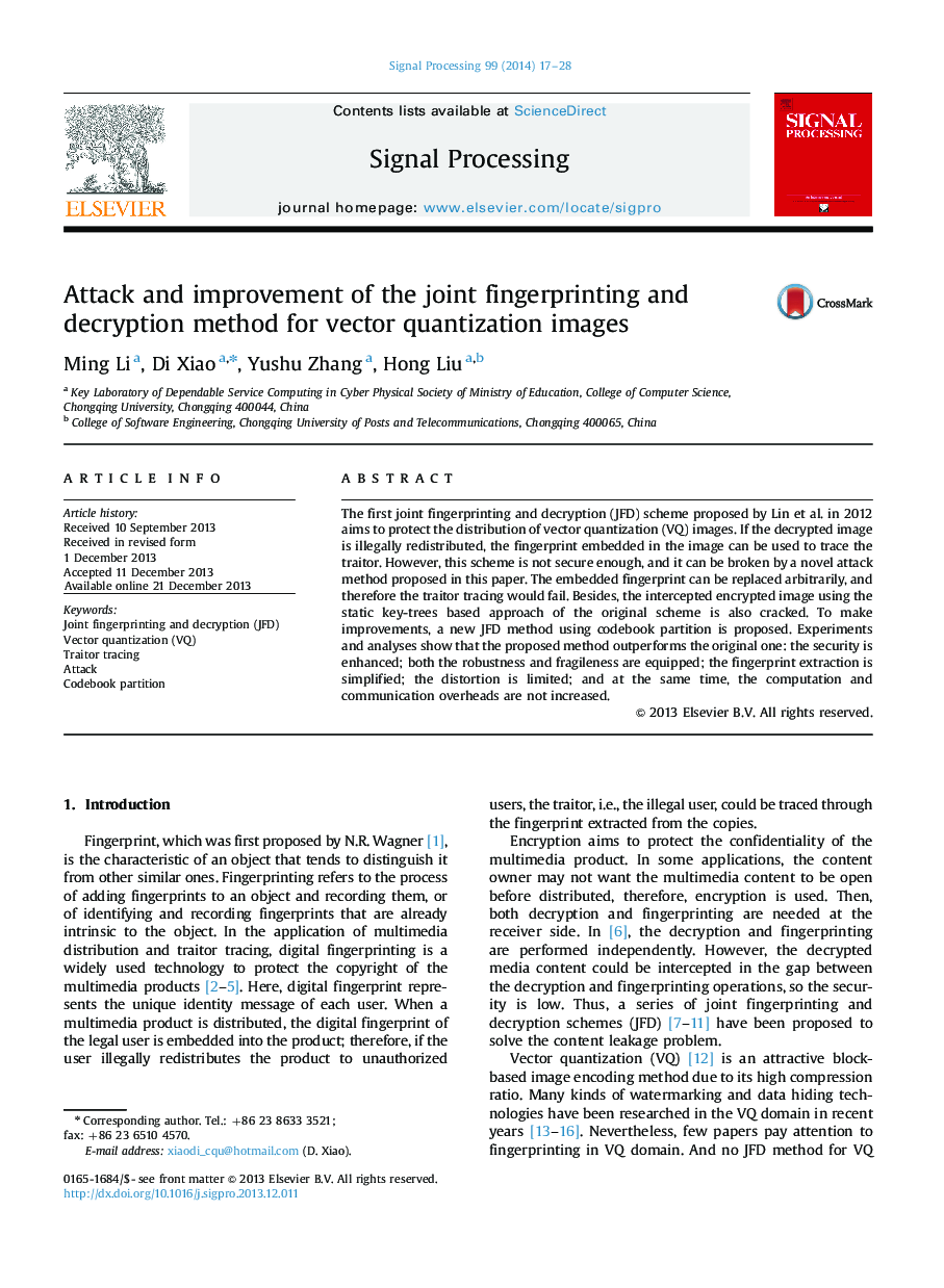 Attack and improvement of the joint fingerprinting and decryption method for vector quantization images