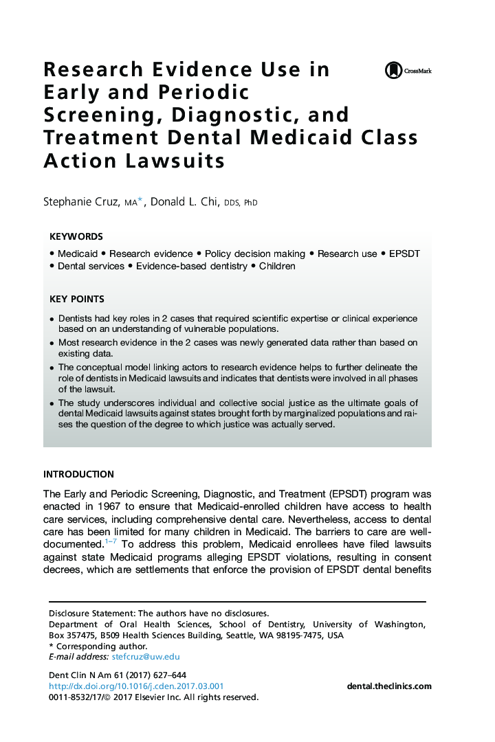 Research Evidence Use in Early and Periodic Screening, Diagnostic, and Treatment Dental Medicaid Class Action Lawsuits