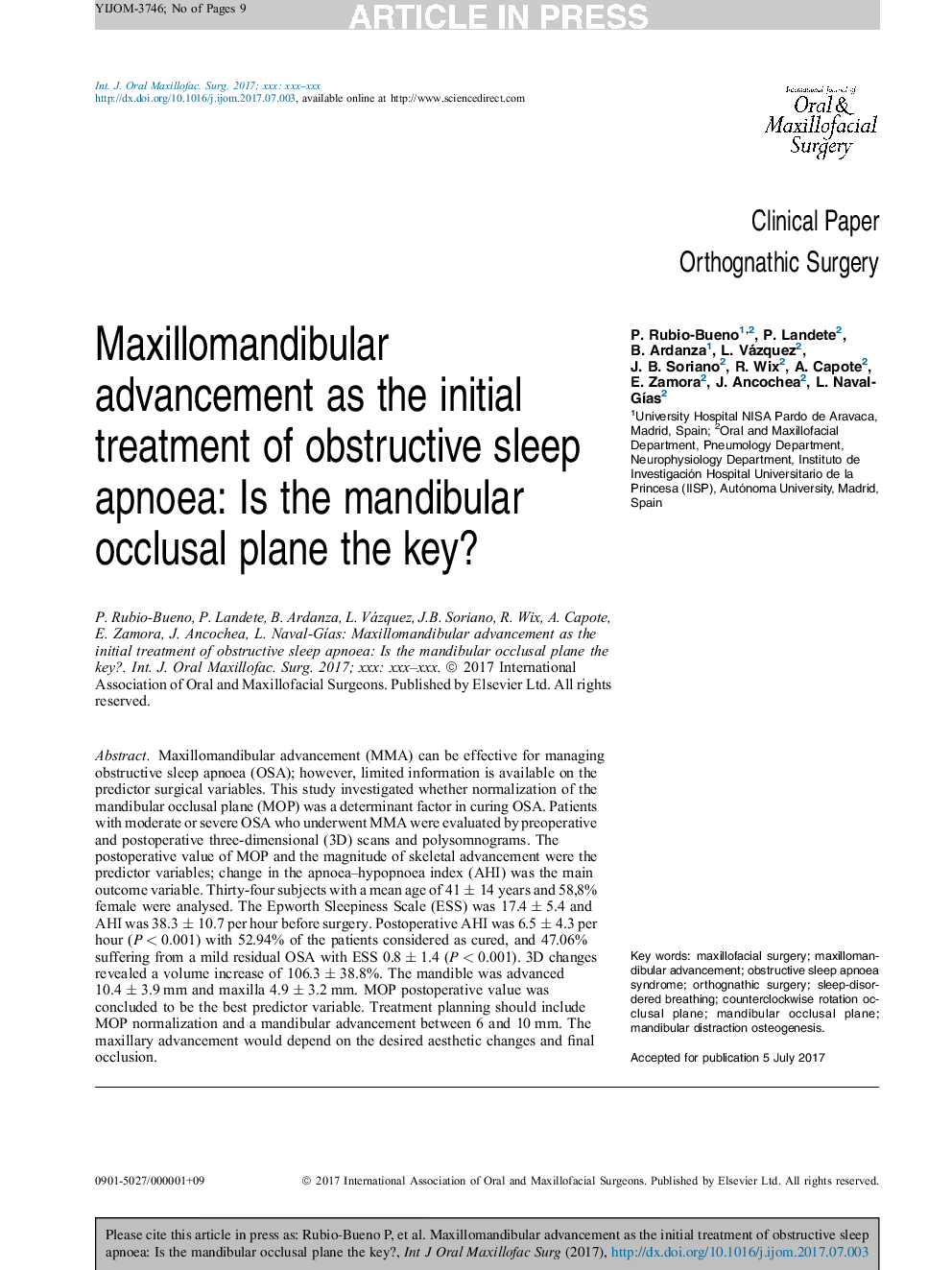 پیشرفت ماگزیلوماندیبولار به عنوان درمان اولیه آپنه انسدادی خواب: آیا کلید اکلوزال فک پایین است؟ 