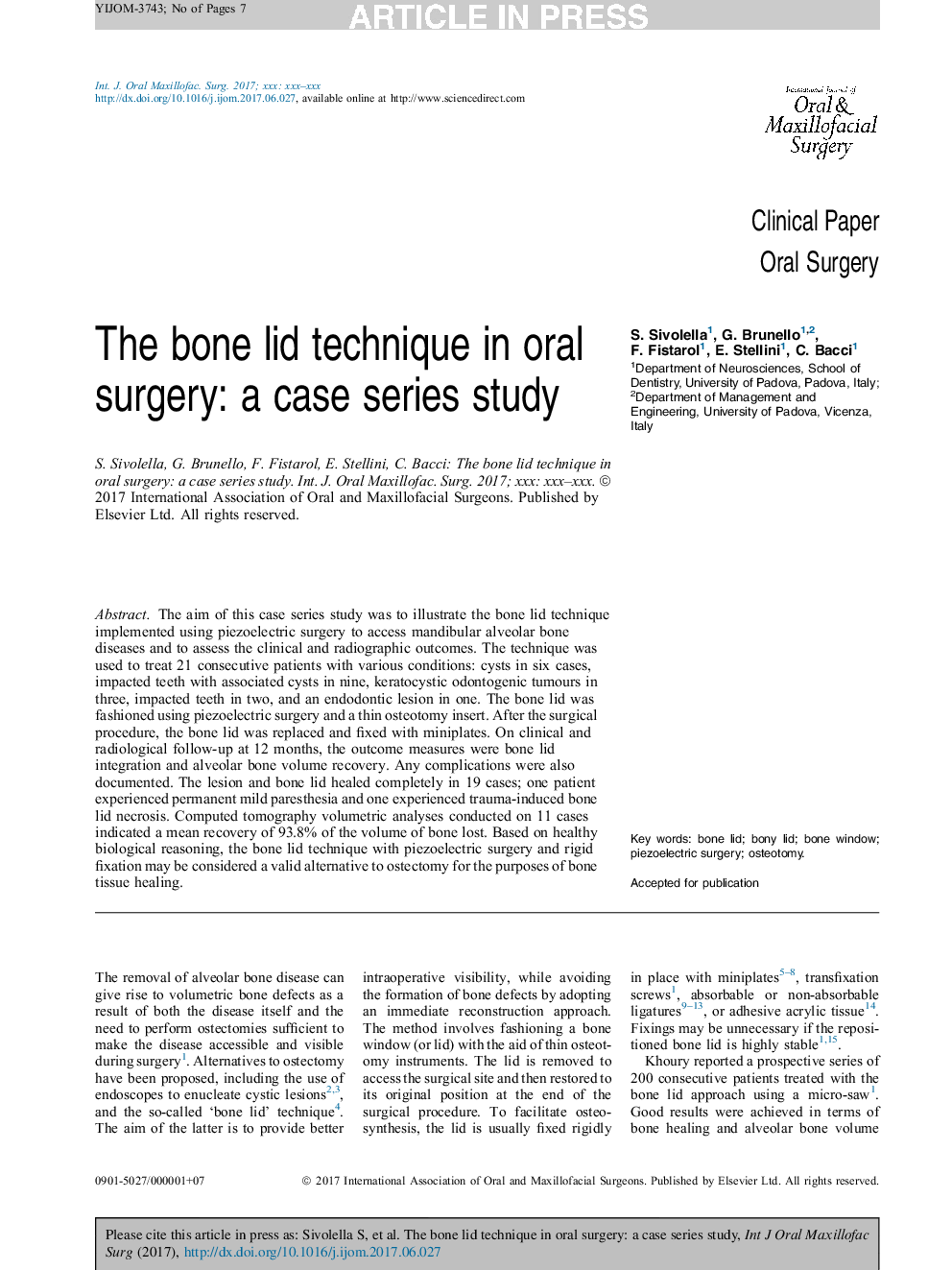 The bone lid technique in oral surgery: a case series study