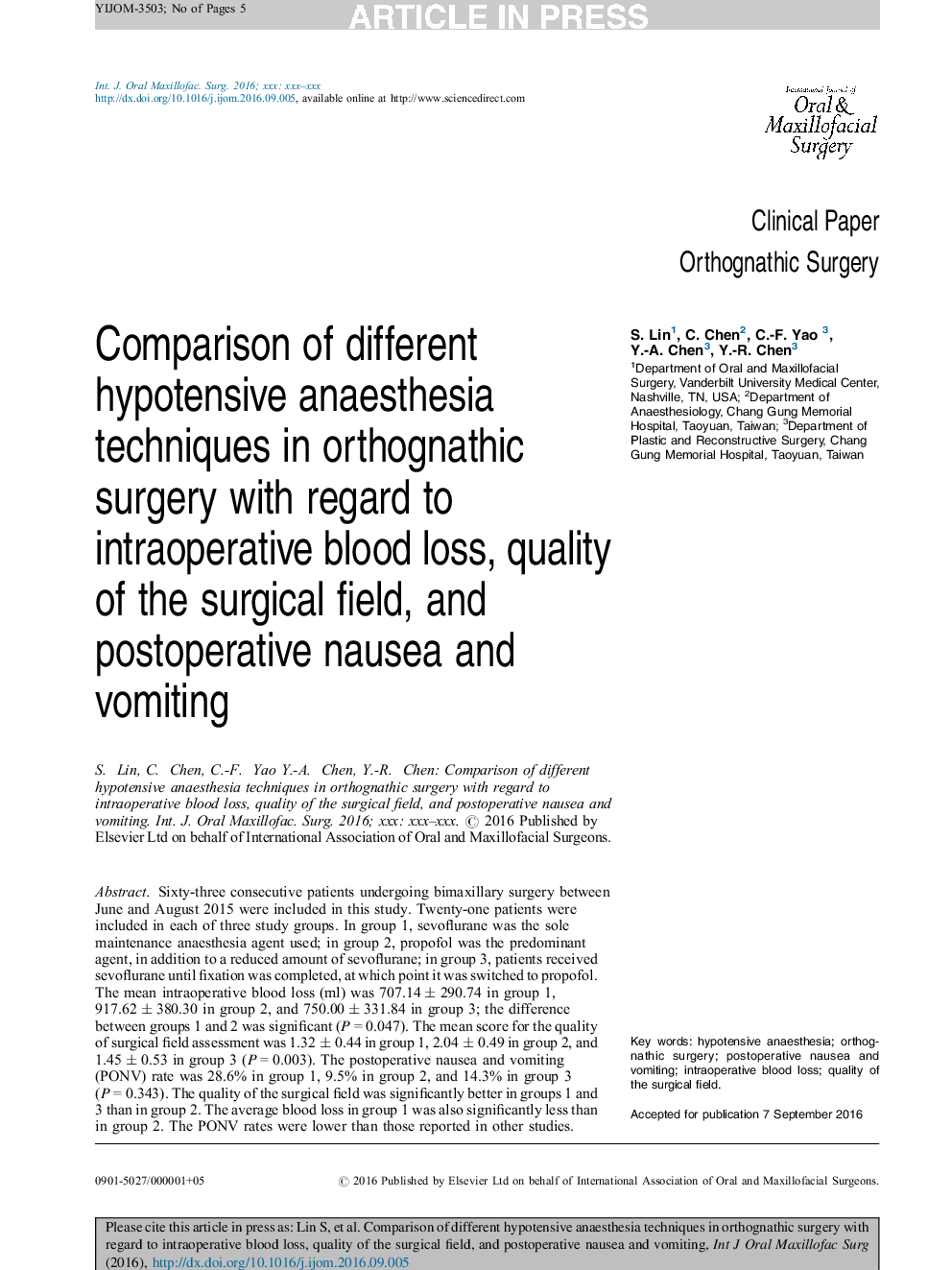 مقایسه روشهای مختلف بیهوشی هیپوتانینی در جراحی ارتوگناتیک با توجه به افتادن خون در حین عمل جراحی، کیفیت جراحی و تهوع و استفراغ پس از عمل 
