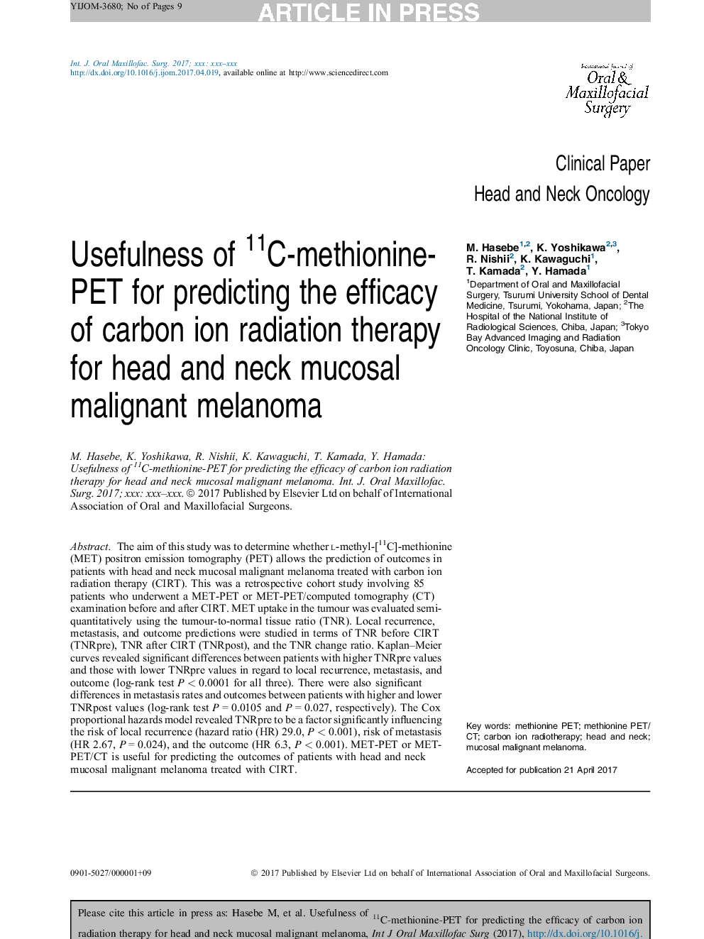 Usefulness of 11C-methionine-PET for predicting the efficacy of carbon ion radiation therapy for head and neck mucosal malignant melanoma