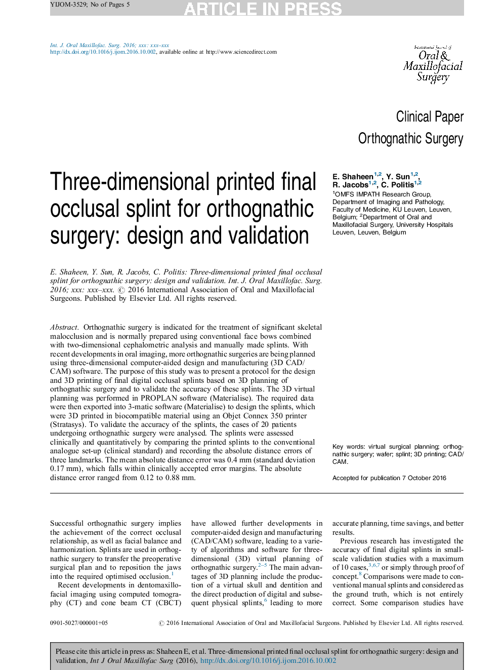 شبیه سازی اکلوزالی نهایی سه بعدی برای جراحی ارتوپاتیک: طراحی و اعتبار سنجی 