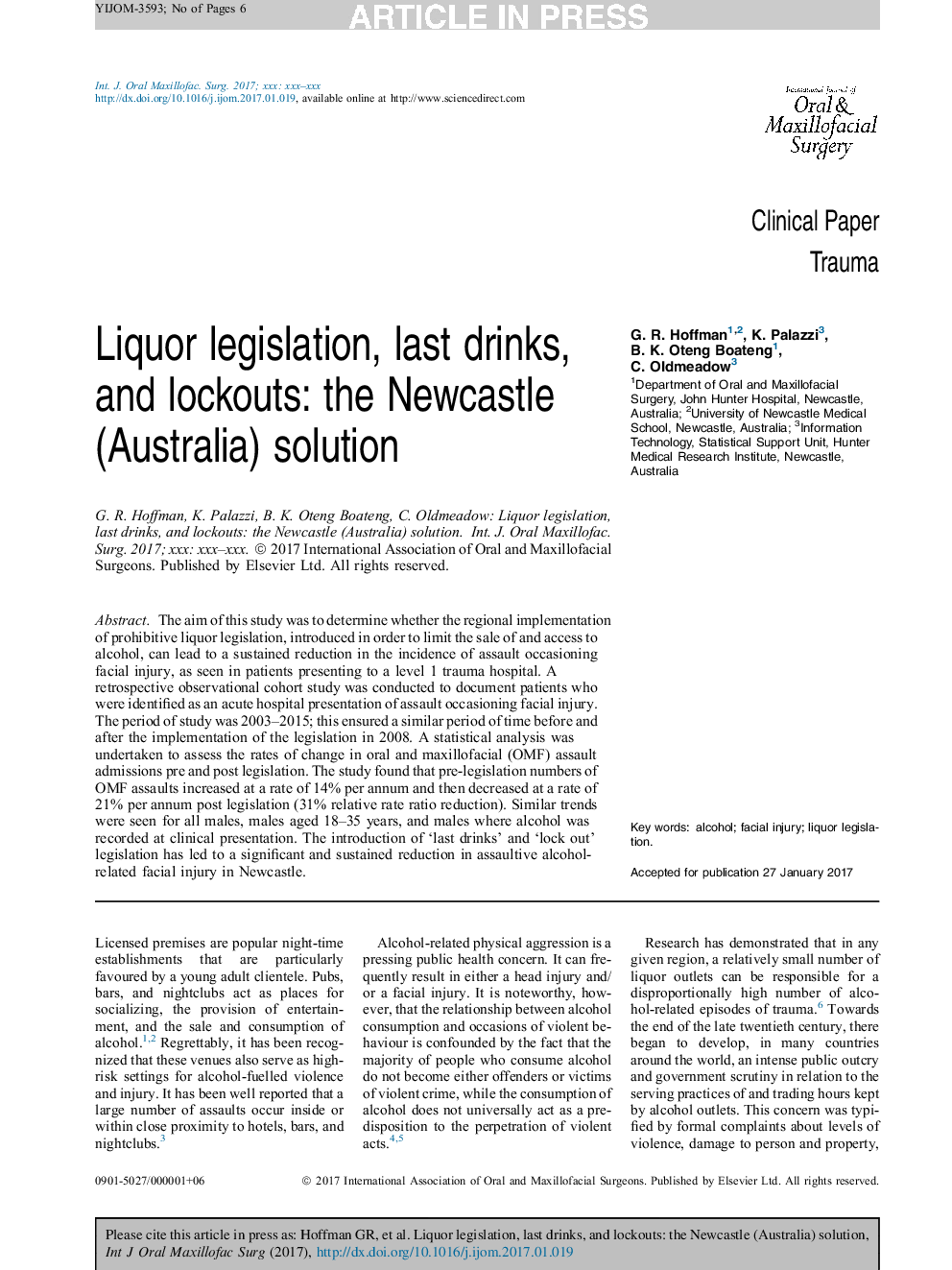 Liquor legislation, last drinks, and lockouts: the Newcastle (Australia) solution