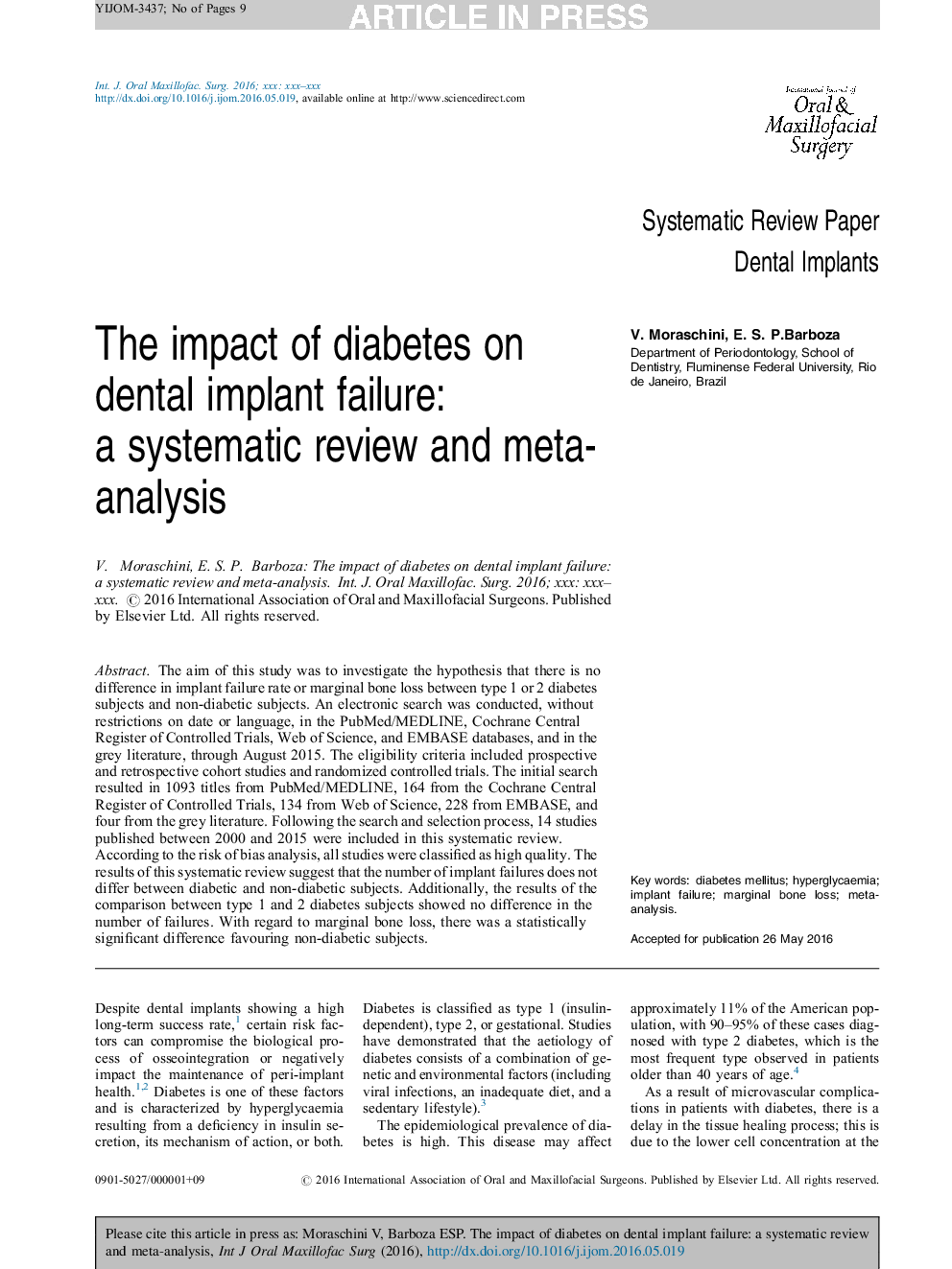 The impact of diabetes on dental implant failure: a systematic review and meta-analysis