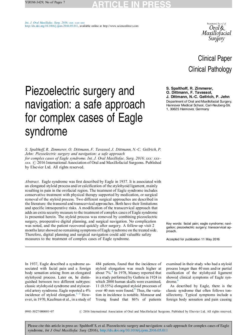 Piezoelectric surgery and navigation: a safe approach for complex cases of Eagle syndrome