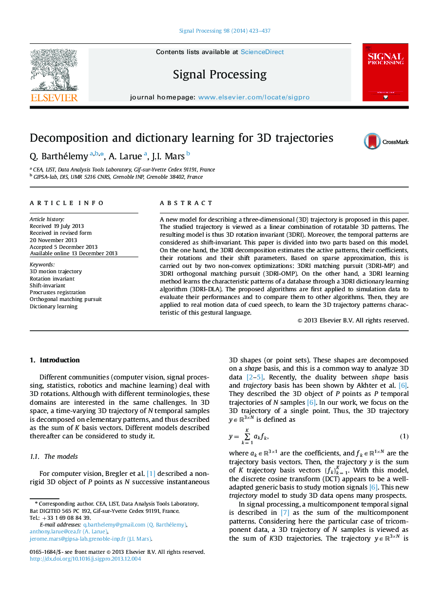 Decomposition and dictionary learning for 3D trajectories