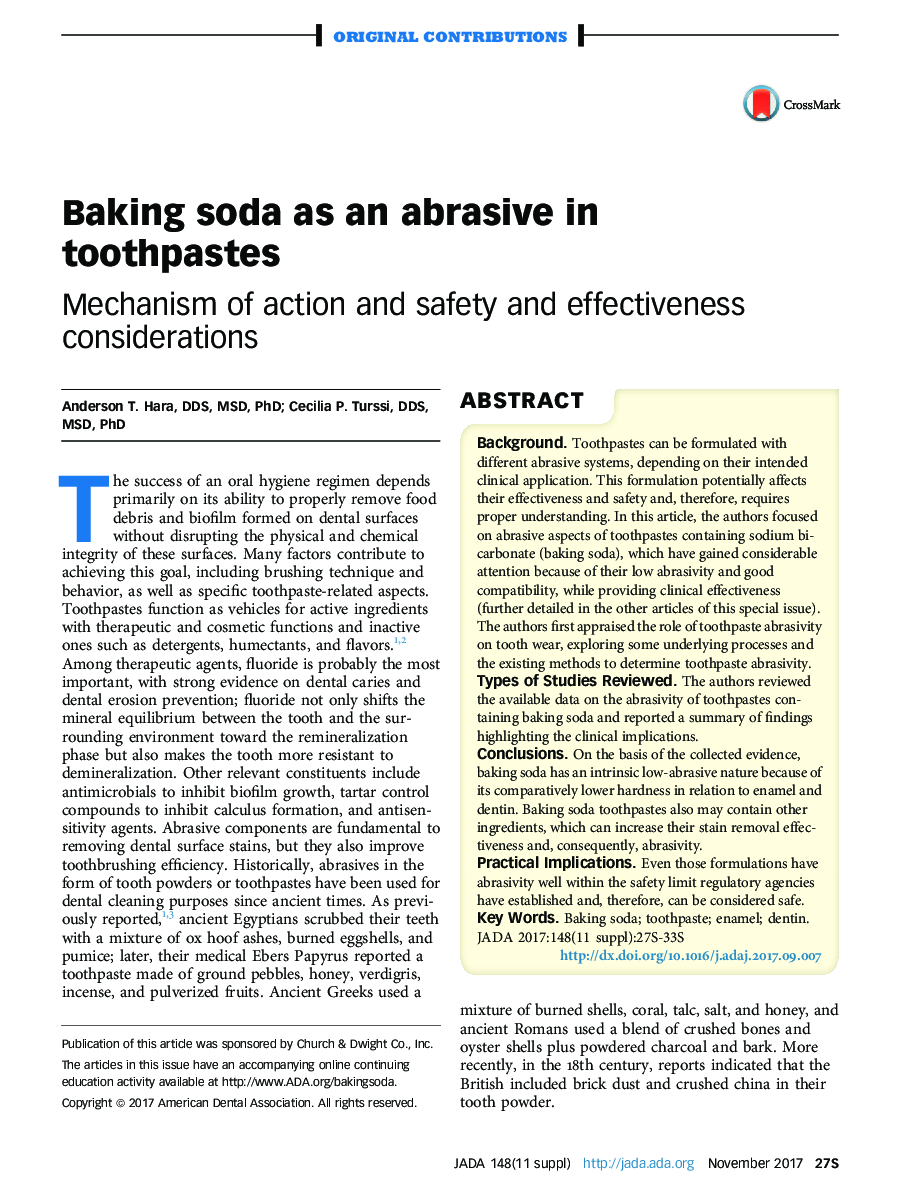 Baking soda as an abrasive in toothpastes