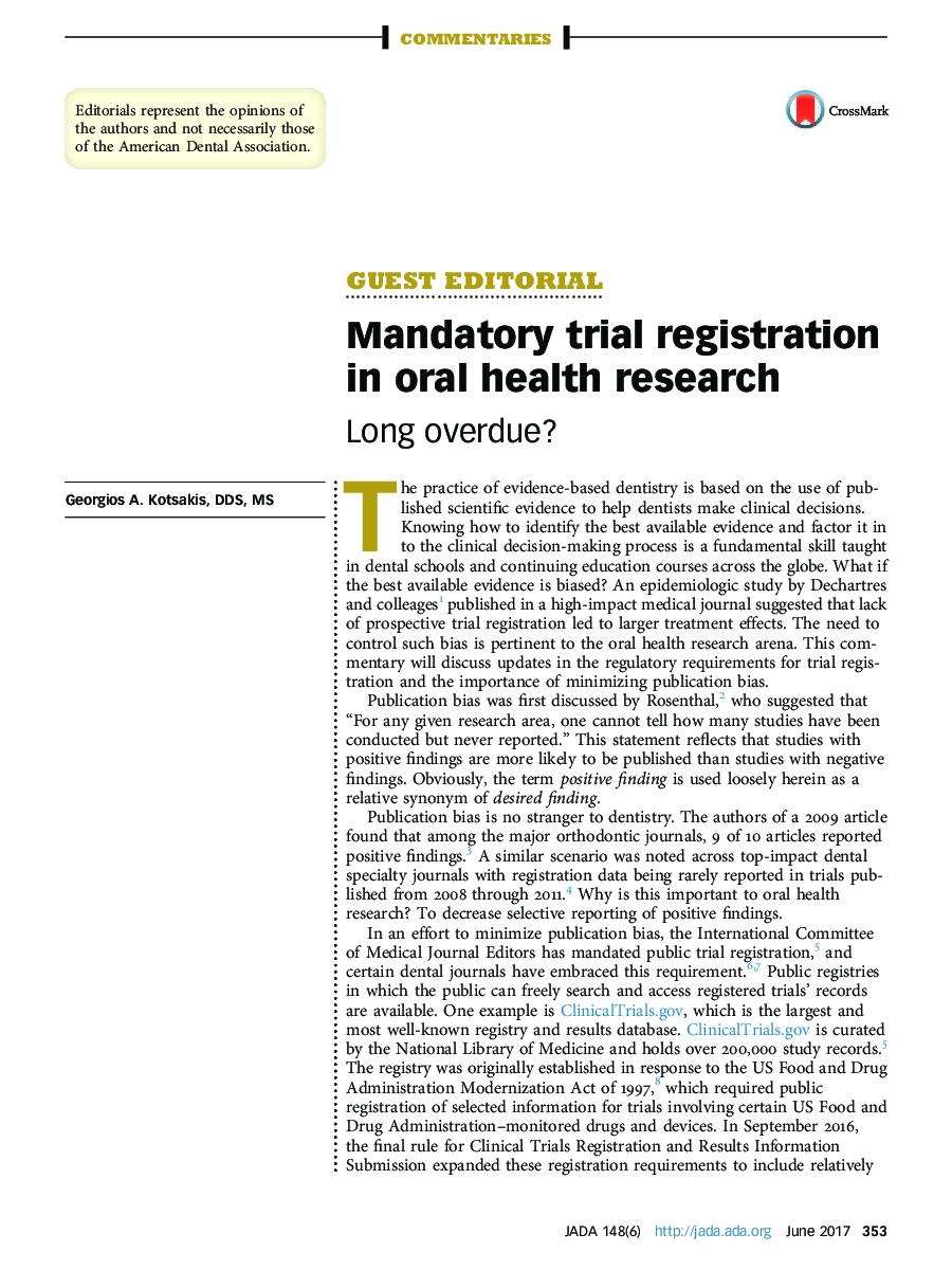 Mandatory trial registration in oral health research