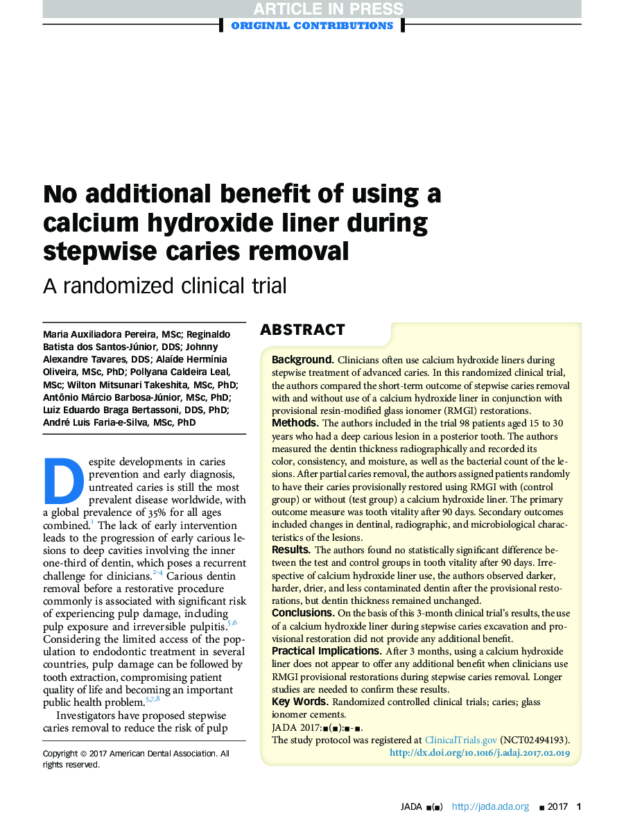 No additional benefit of using a calcium hydroxide liner during stepwise caries removal