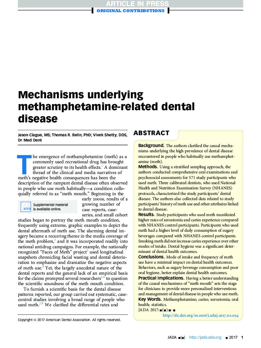 Mechanisms underlying methamphetamine-related dental disease