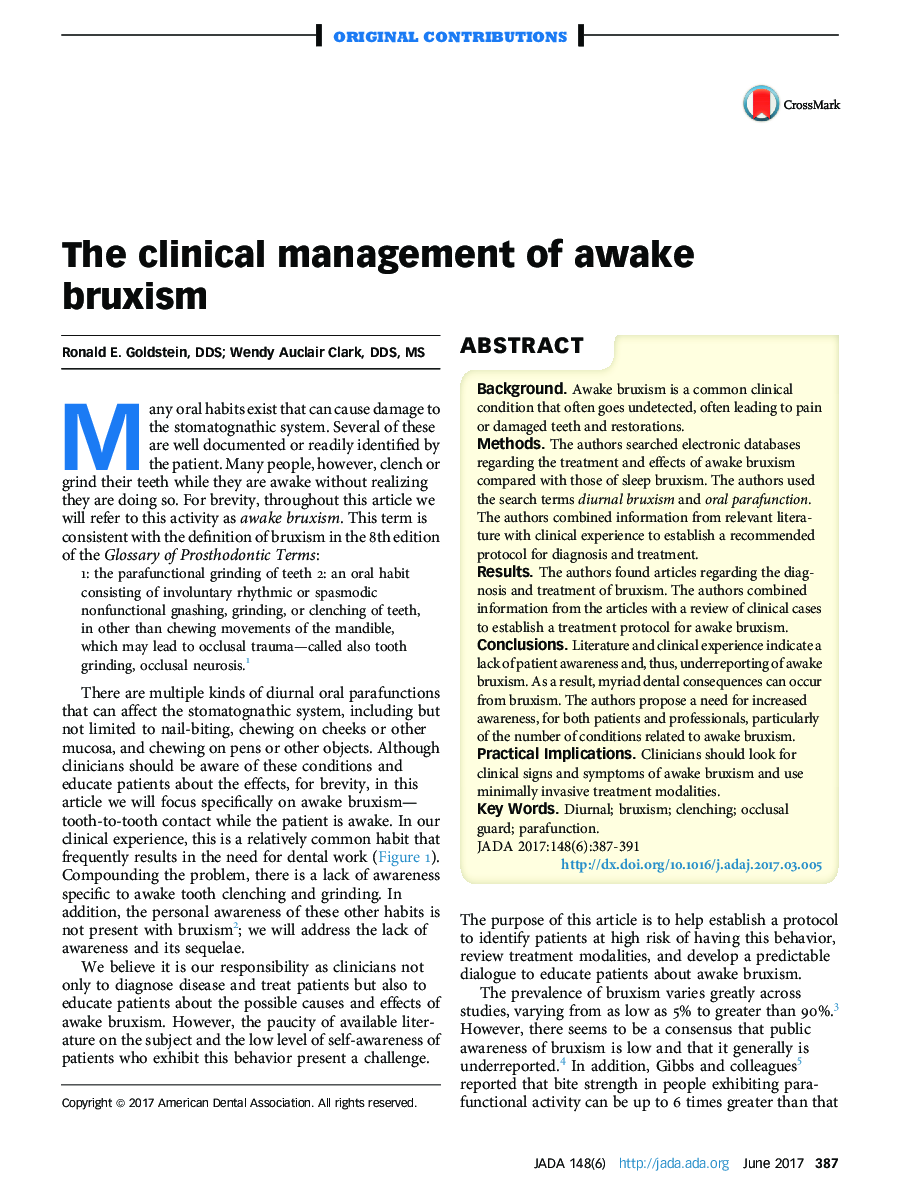 The clinical management of awake bruxism