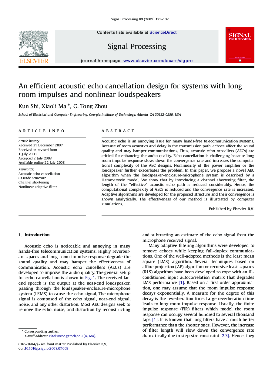 An efficient acoustic echo cancellation design for systems with long room impulses and nonlinear loudspeakers