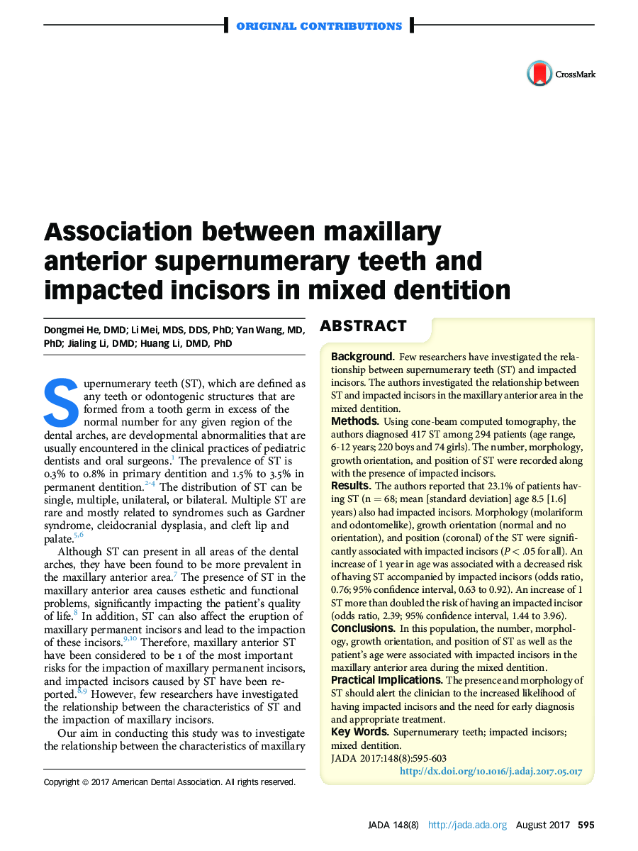 Association between maxillary anterior supernumerary teeth and impacted incisors in mixed dentition