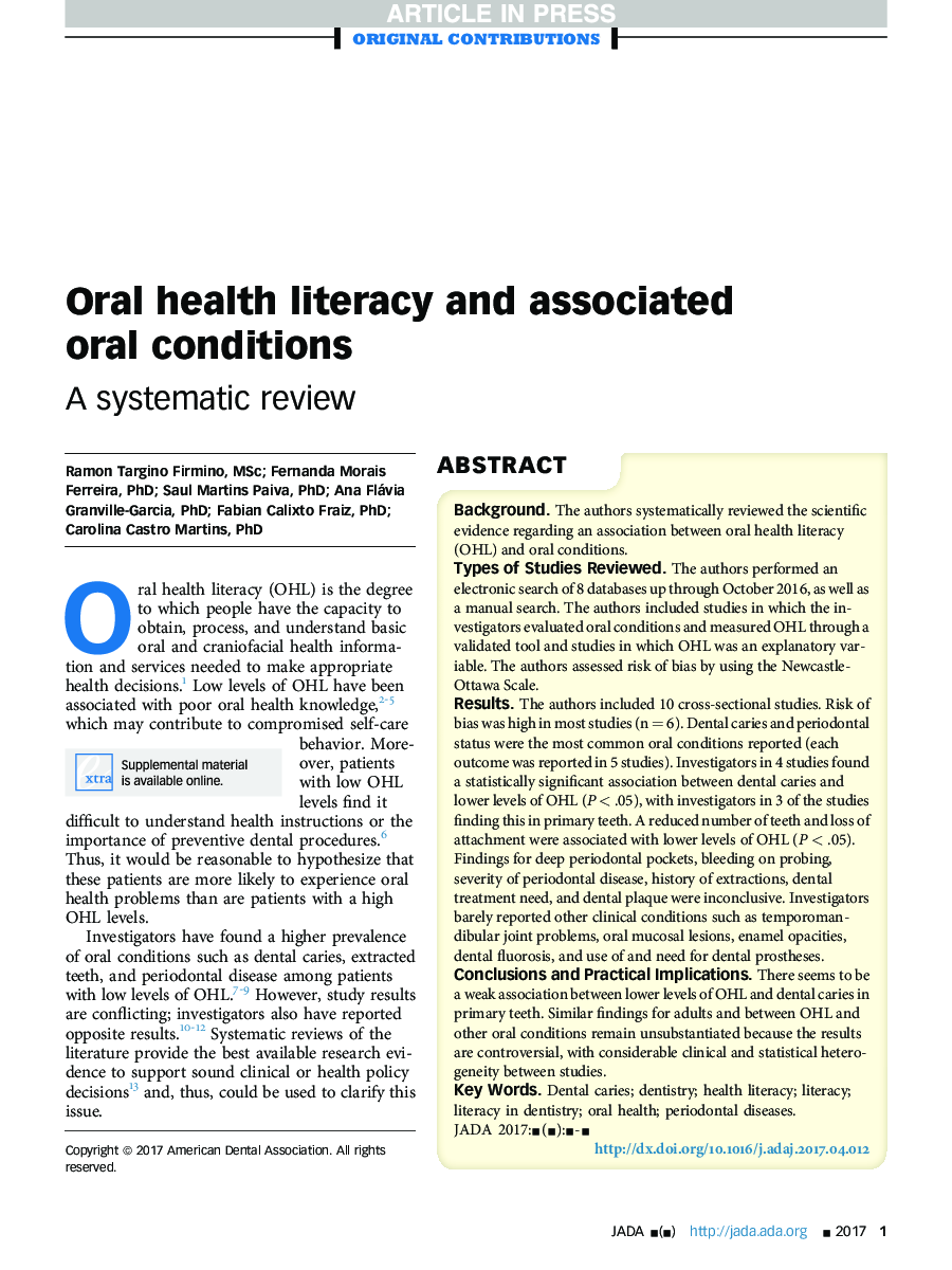 Oral health literacy and associated oral conditions