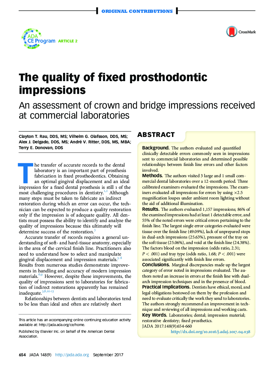 The quality of fixed prosthodontic impressions