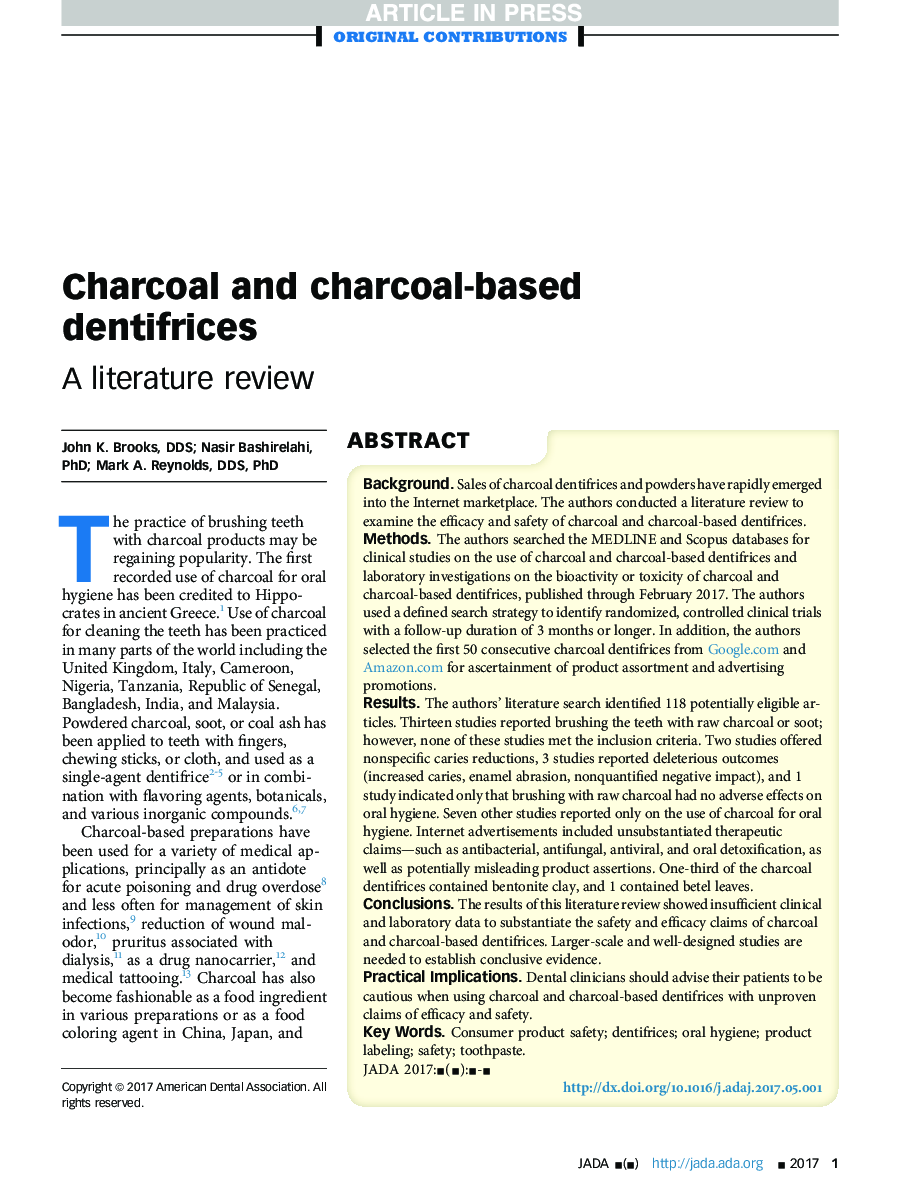 Charcoal and charcoal-based dentifrices