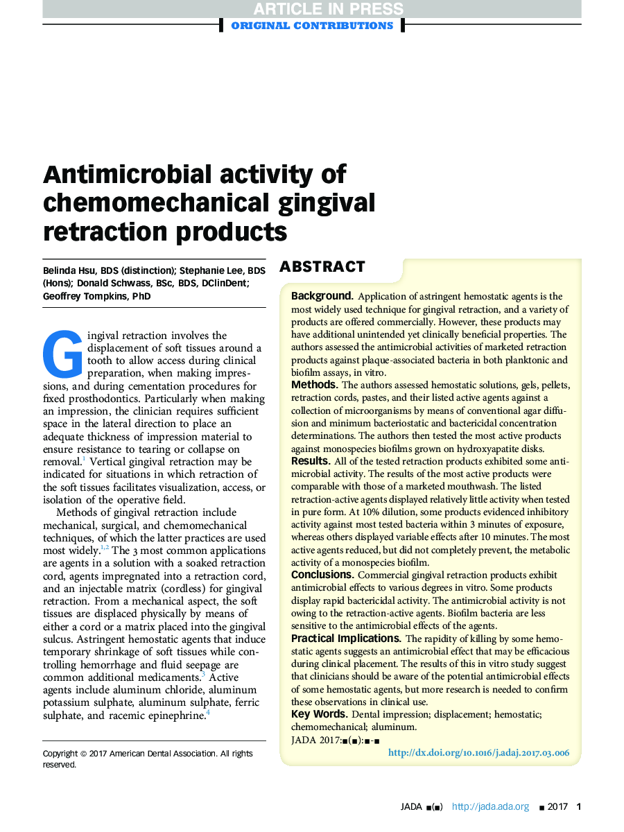 Antimicrobial activity of chemomechanical gingival retraction products