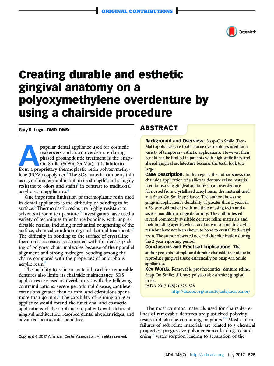 Creating durable and esthetic gingival anatomy on a polyoxymethylene overdenture by using a chairside procedure