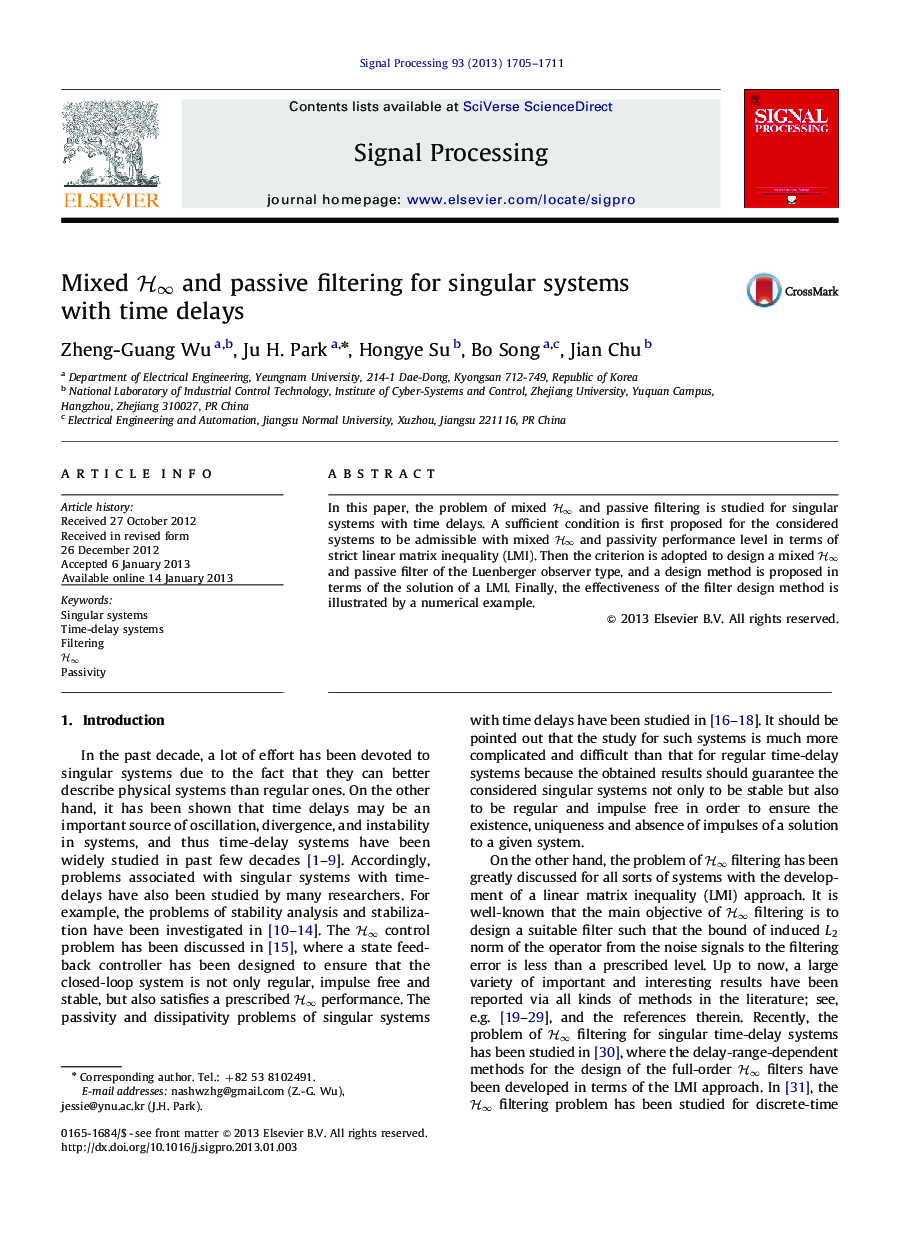 Mixed H∞H∞ and passive filtering for singular systems with time delays