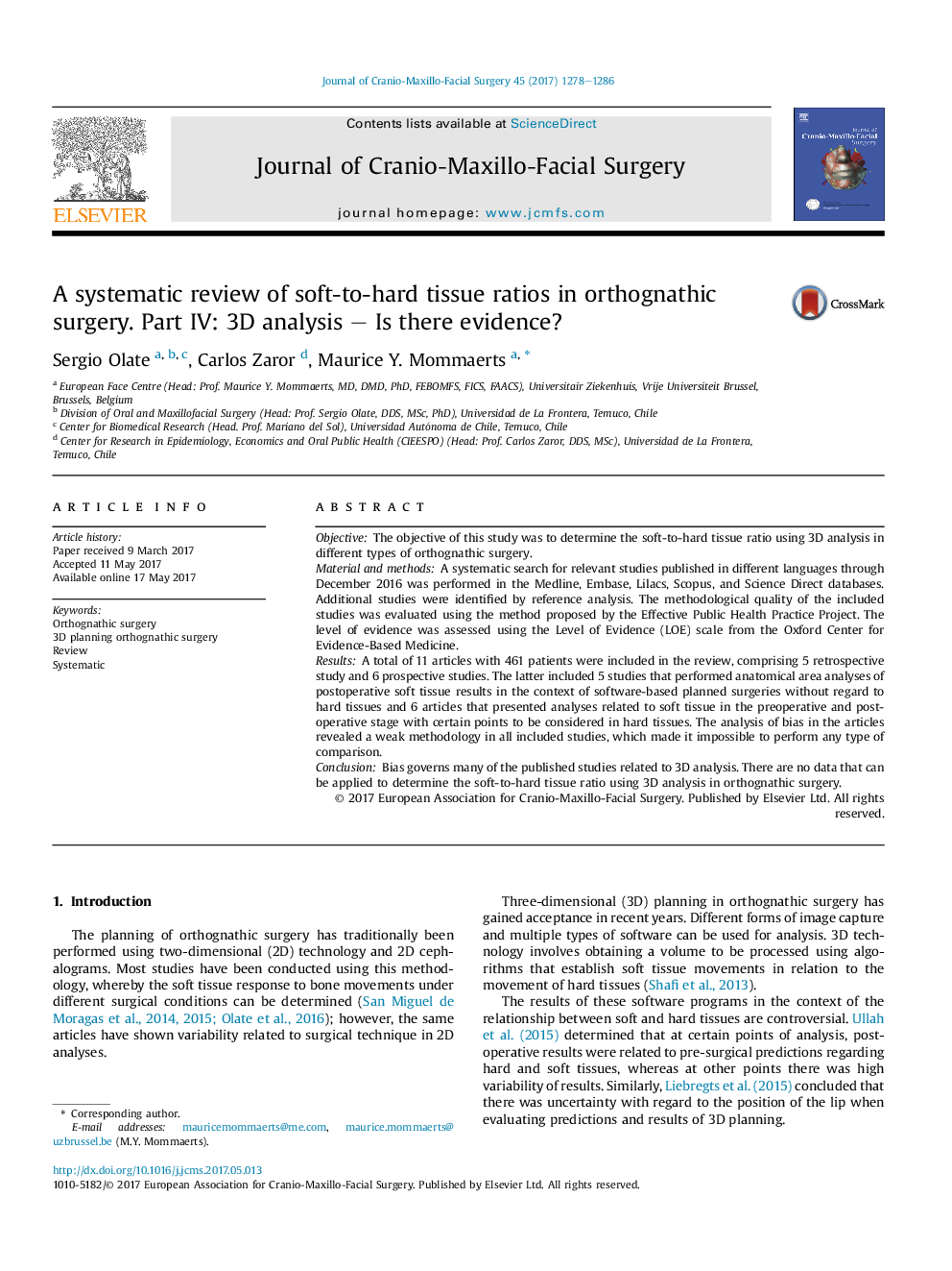 A systematic review of soft-to-hard tissue ratios in orthognathic surgery. Part IV: 3D analysis - Is there evidence?