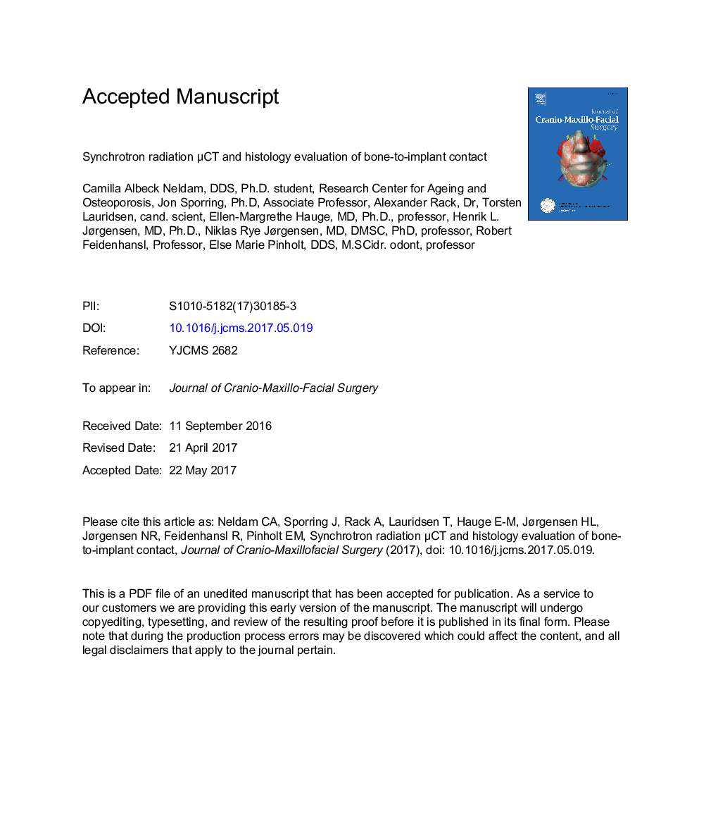 Synchrotron radiation Î¼CT and histology evaluation of bone-to-implant contact