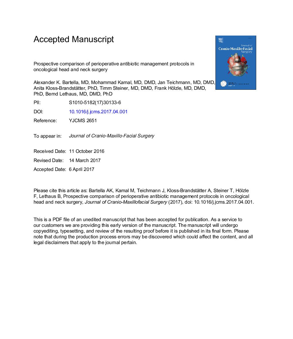 Prospective comparison of perioperative antibiotic management protocols in oncological head and neck surgery