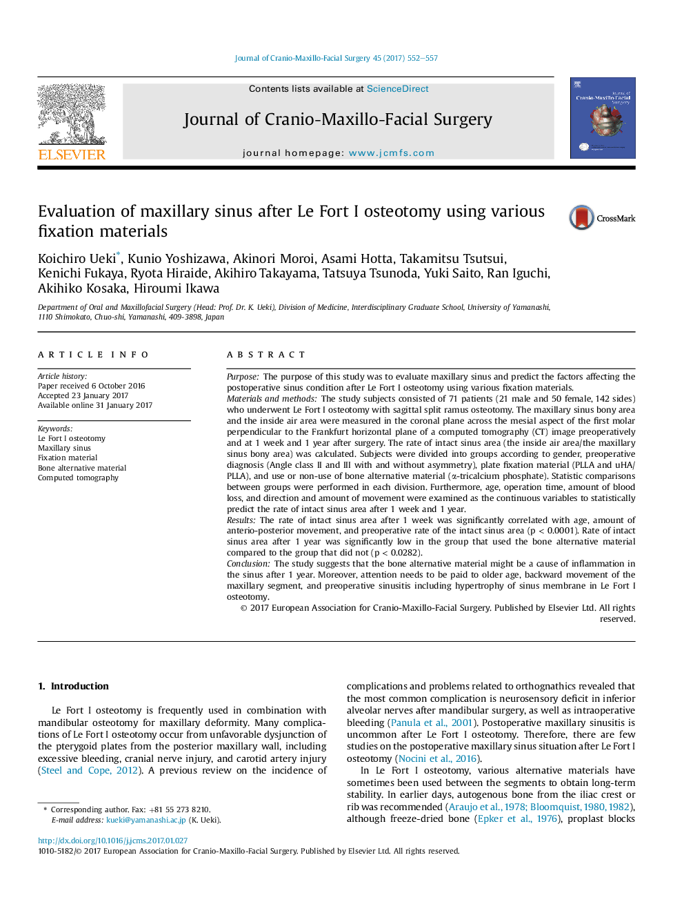 Evaluation of maxillary sinus after Le Fort I osteotomy using various fixation materials