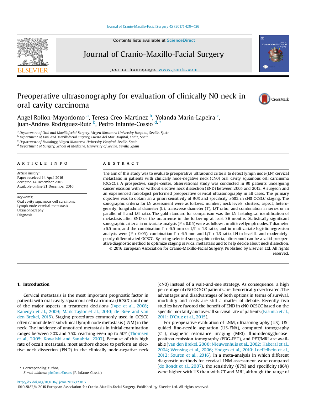 Preoperative ultrasonography for evaluation of clinically N0 neck in oral cavity carcinoma