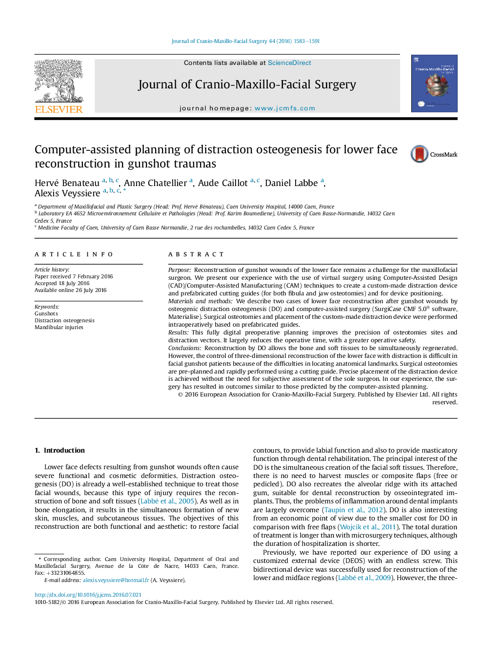 Computer-assisted planning of distraction osteogenesis for lower face reconstruction in gunshot traumas