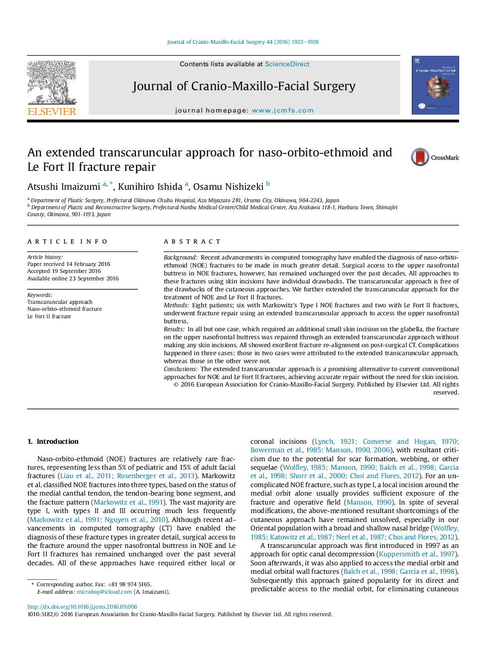 An extended transcaruncular approach for naso-orbito-ethmoid and Le Fort II fracture repair