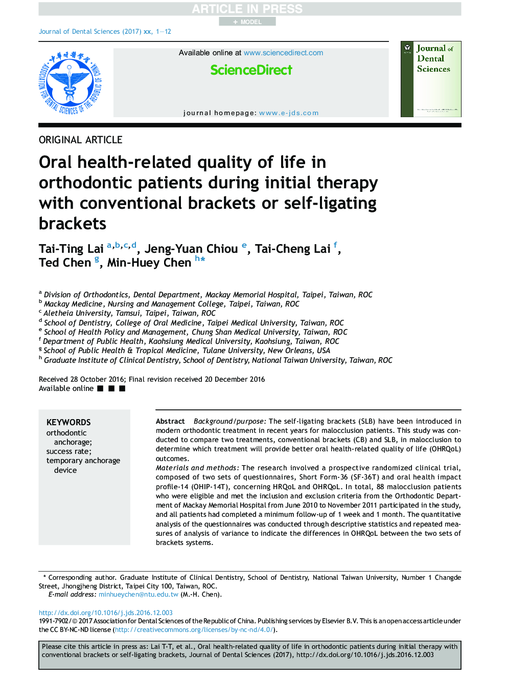 Oral health-related quality of life in orthodontic patients during initial therapy with conventional brackets or self-ligating brackets