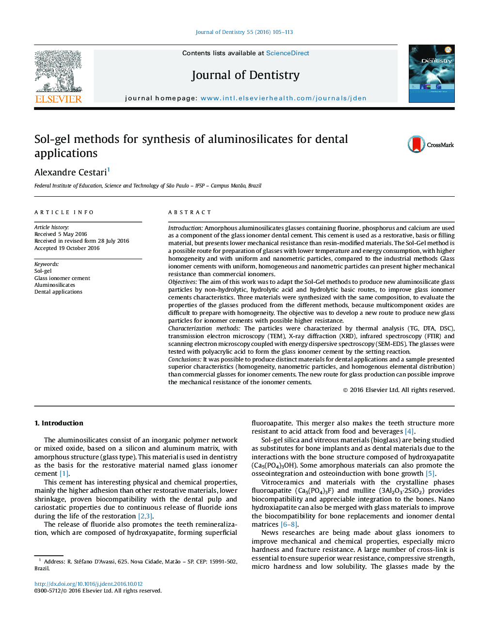 Sol-gel methods for synthesis of aluminosilicates for dental applications