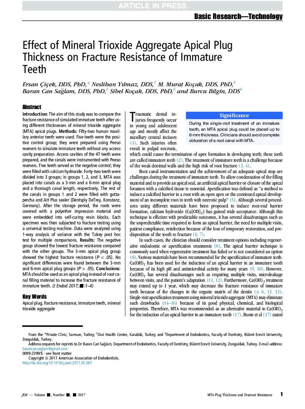 Effect of Mineral Trioxide Aggregate Apical Plug Thickness on Fracture Resistance of Immature Teeth