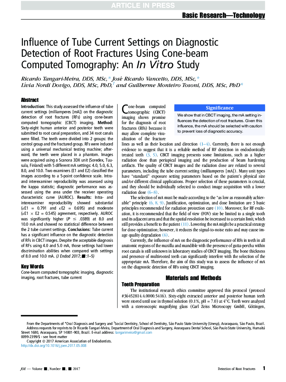 Influence of Tube Current Settings on Diagnostic Detection of Root Fractures Using Cone-beam Computed Tomography: An InÂ Vitro Study