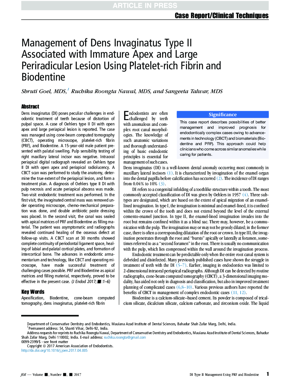 Management of Dens Invaginatus Type II Associated with Immature Apex and Large Periradicular Lesion Using Platelet-rich Fibrin and Biodentine