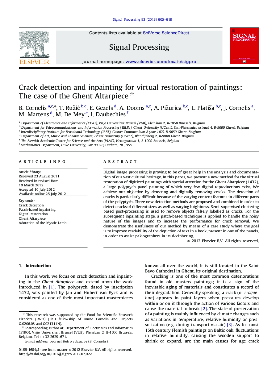 Crack detection and inpainting for virtual restoration of paintings: The case of the Ghent Altarpiece 