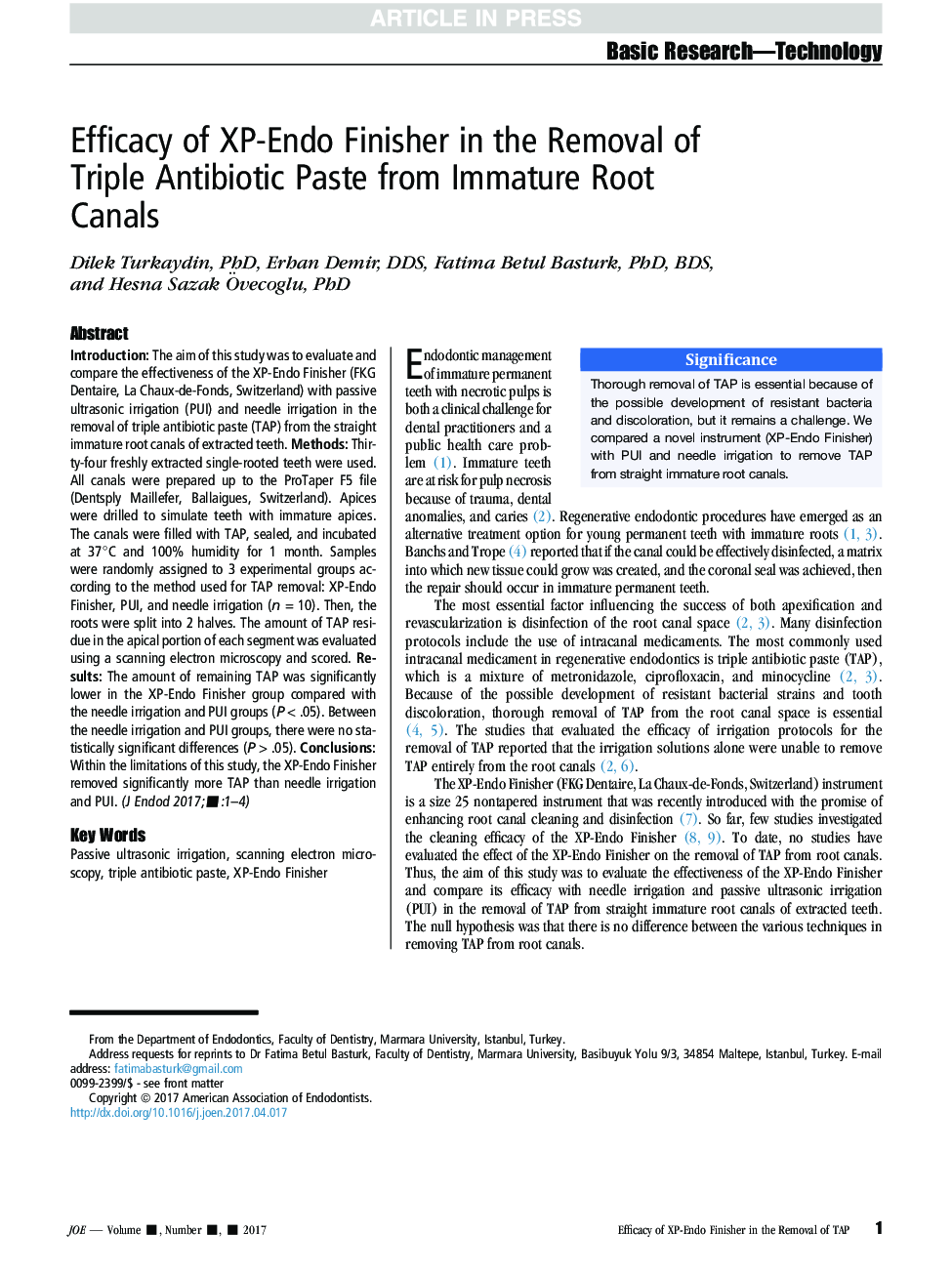 Efficacy of XP-Endo Finisher in the Removal of Triple Antibiotic Paste from Immature Root Canals