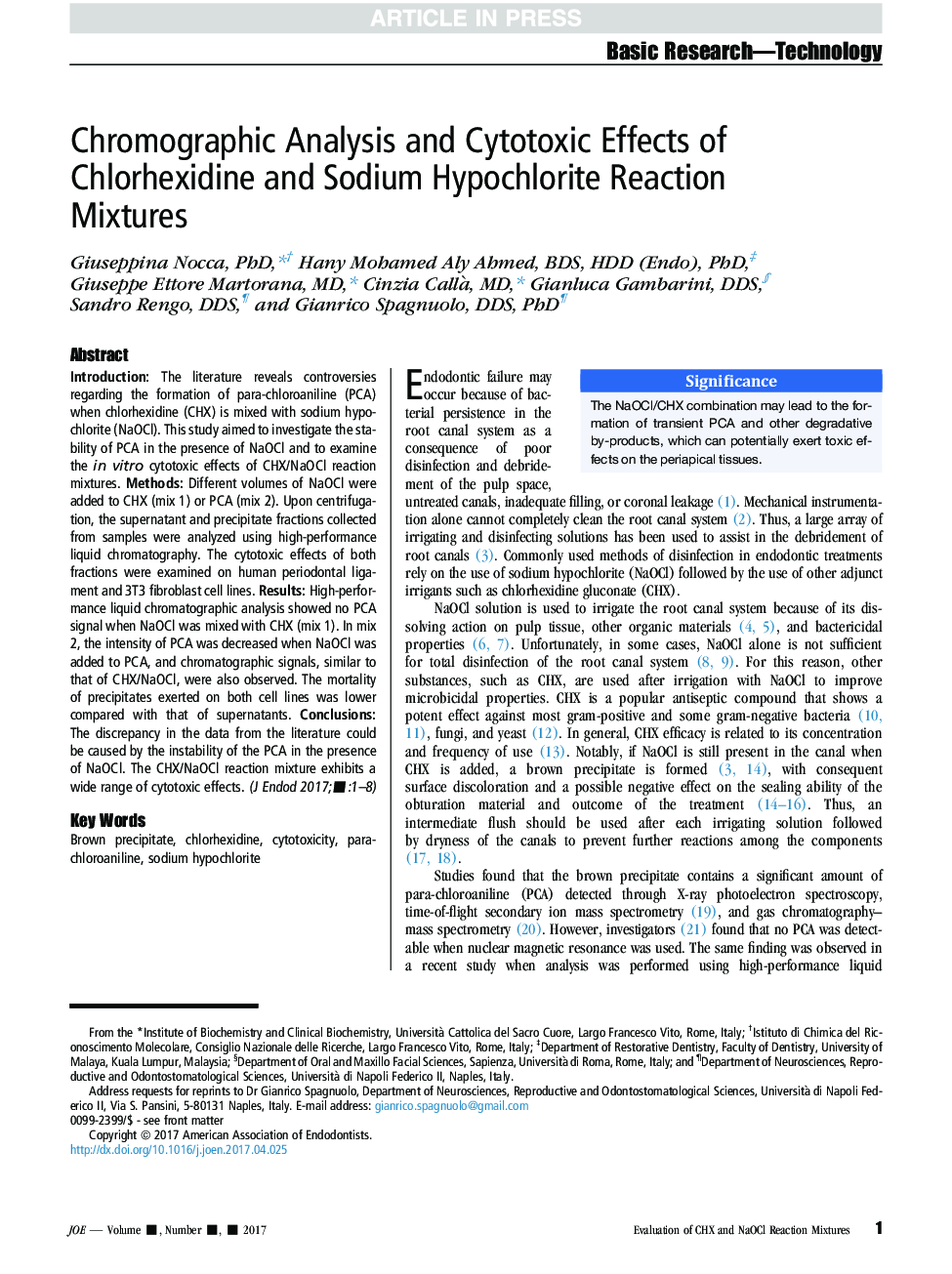 Chromographic Analysis and Cytotoxic Effects of Chlorhexidine and Sodium Hypochlorite Reaction Mixtures