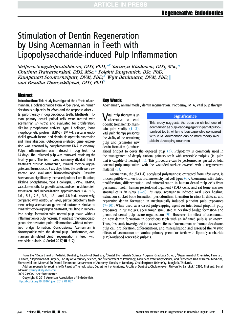 Stimulation of Dentin Regeneration by Using Acemannan in Teeth with Lipopolysaccharide-induced Pulp Inflammation