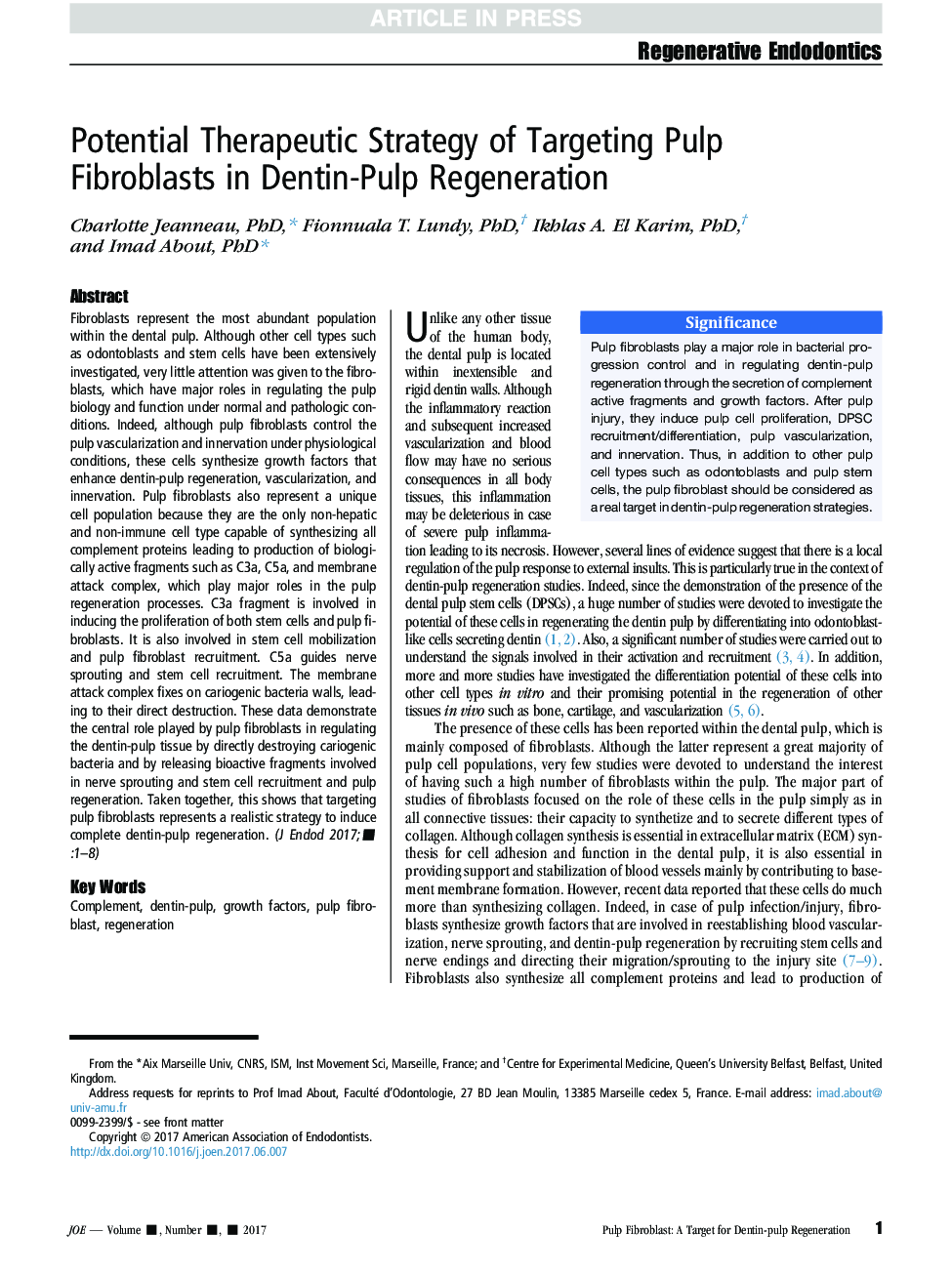 Potential Therapeutic Strategy of Targeting Pulp Fibroblasts in Dentin-Pulp Regeneration