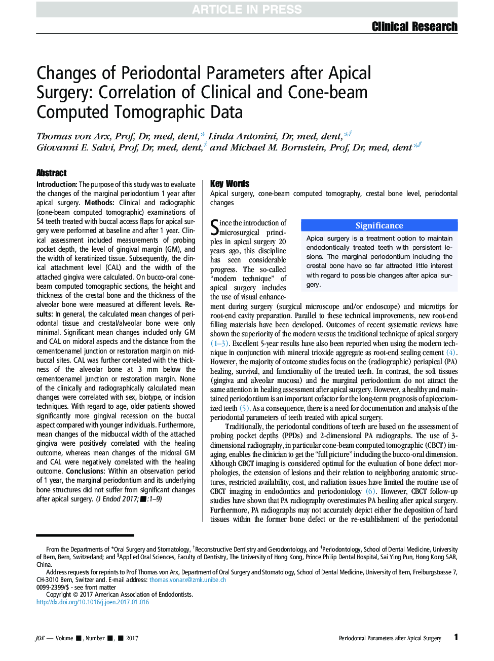 Changes of Periodontal Parameters after Apical Surgery: Correlation of Clinical and Cone-beam Computed Tomographic Data