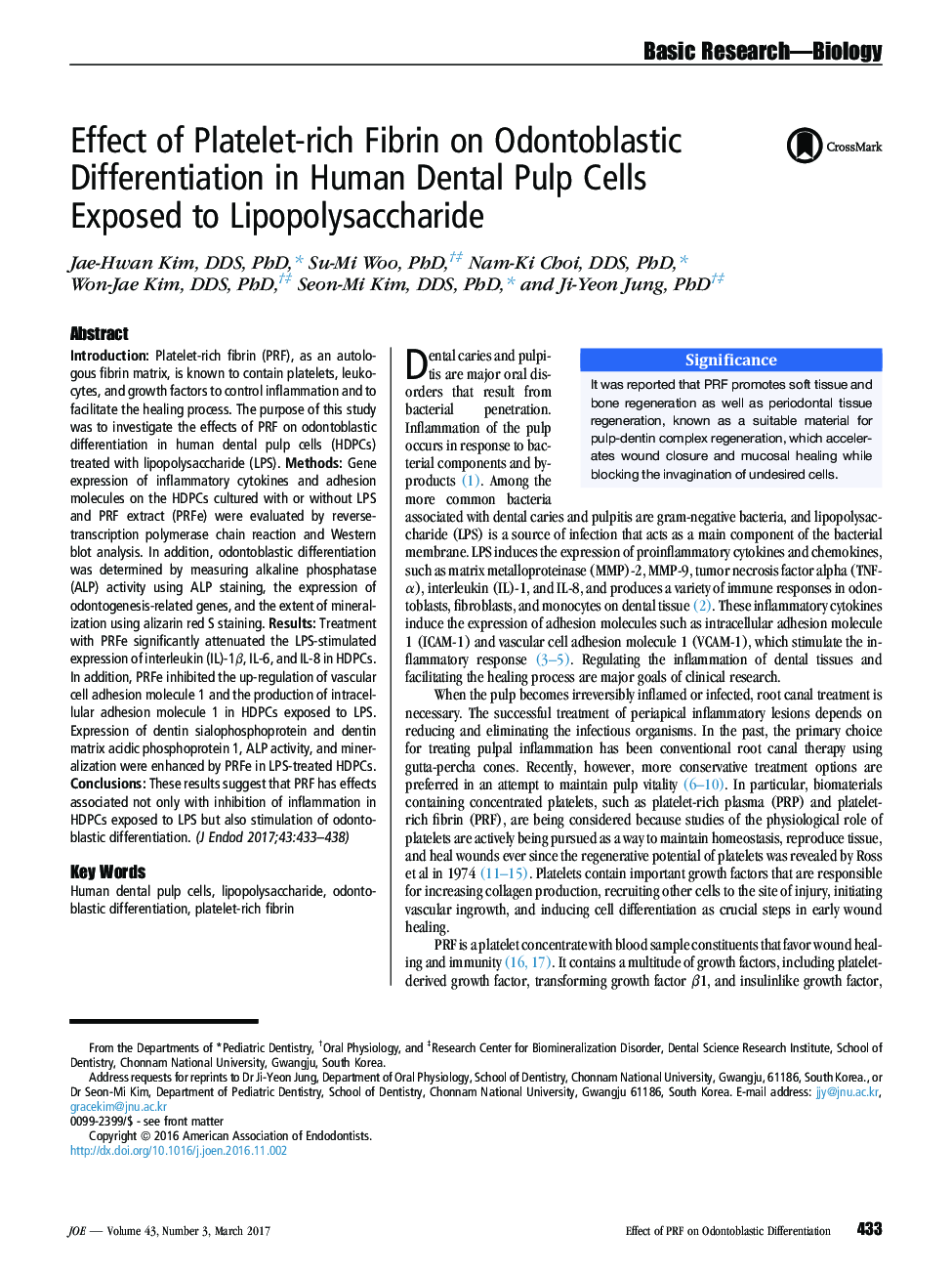 Effect of Platelet-rich Fibrin on Odontoblastic Differentiation in Human Dental Pulp Cells Exposed to Lipopolysaccharide