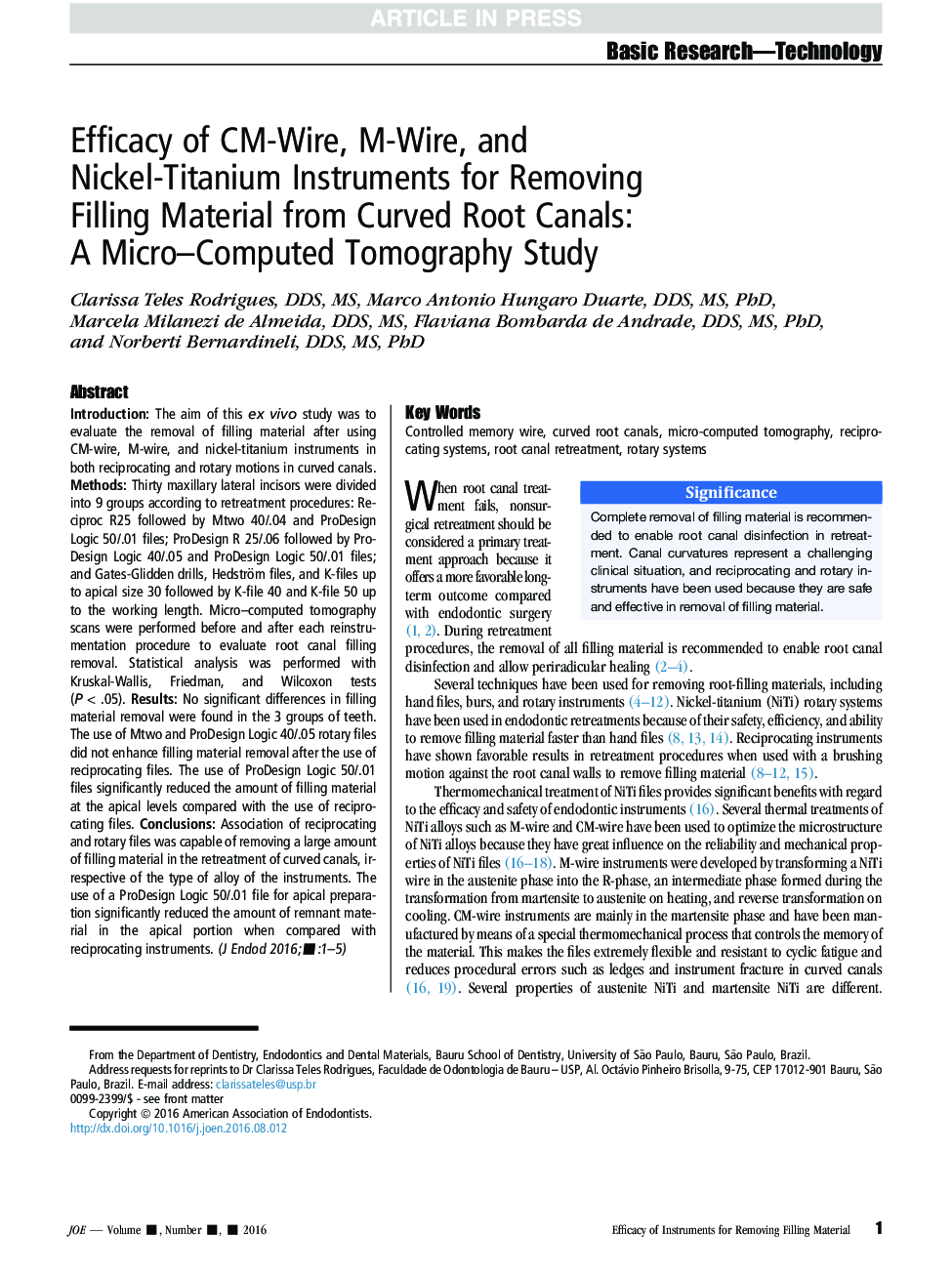 Efficacy of CM-Wire, M-Wire, and Nickel-Titanium Instruments for Removing FillingÂ Material from Curved Root Canals: AÂ Micro-Computed Tomography Study