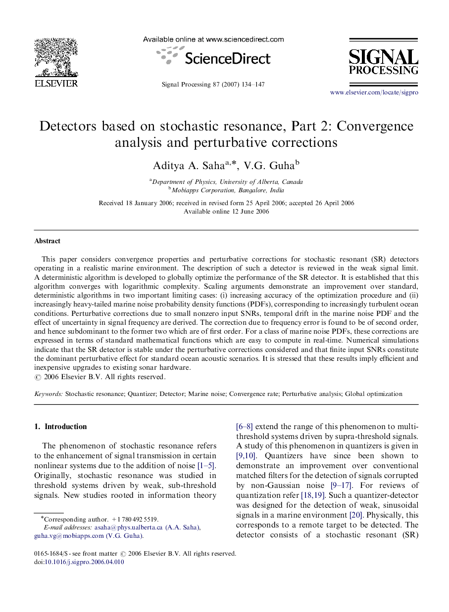 Detectors based on stochastic resonance, Part 2: Convergence analysis and perturbative corrections