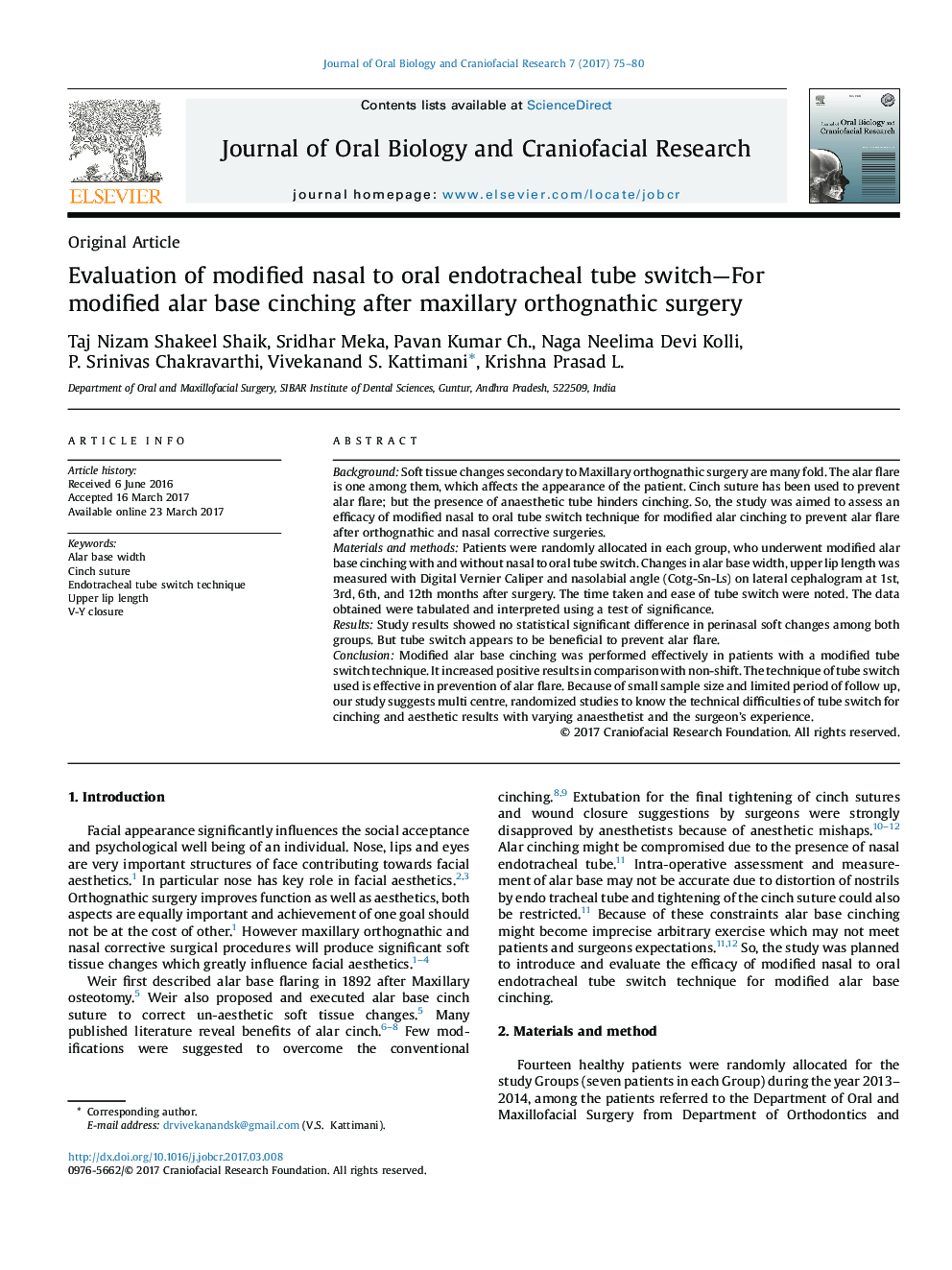 Evaluation of modified nasal to oral endotracheal tube switch-For modified alar base cinching after maxillary orthognathic surgery