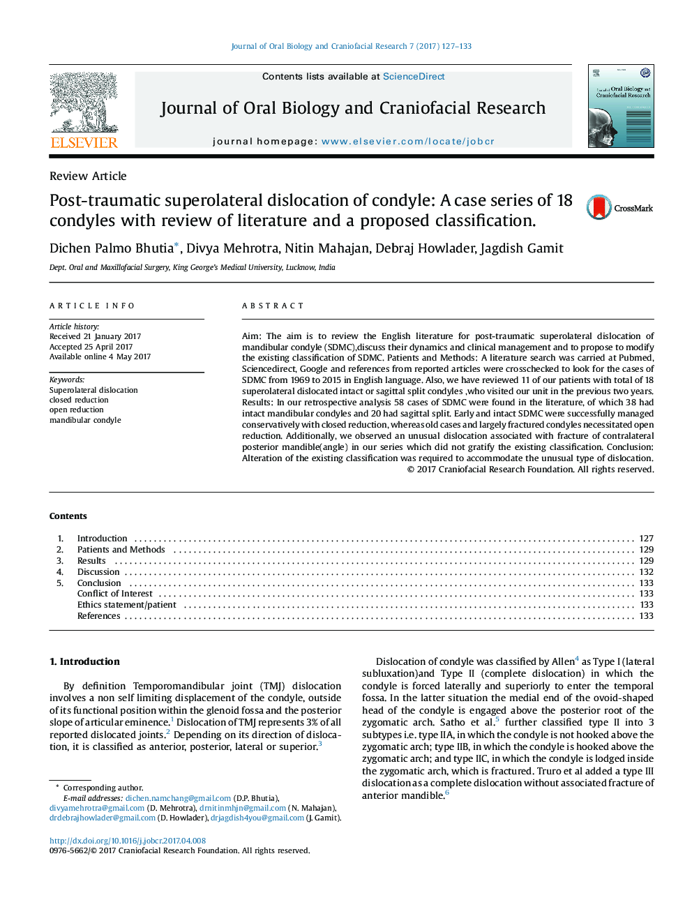 Post-traumatic superolateral dislocation of condyle: A case series of 18 condyles with review of literature and a proposed classification.