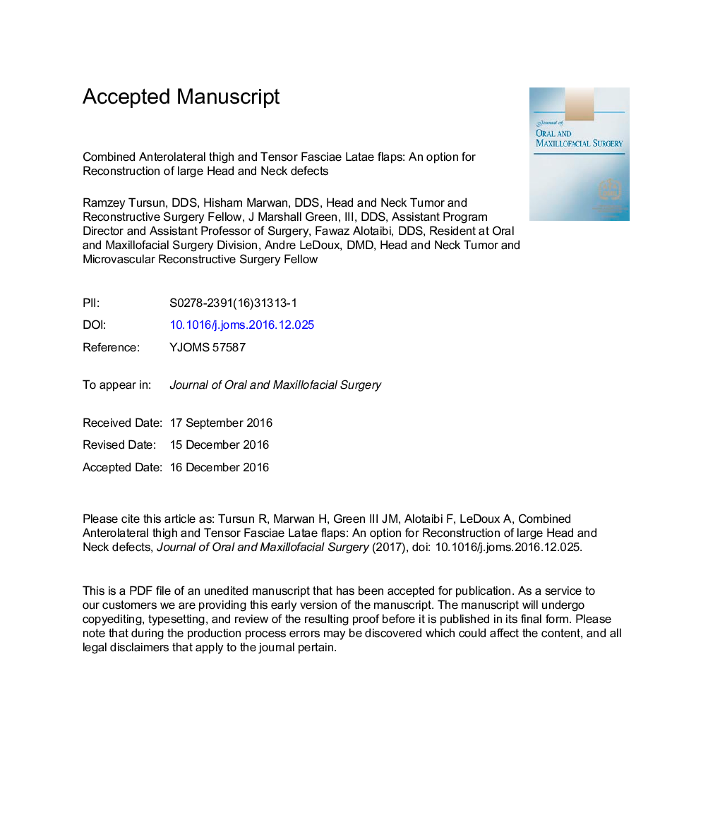 Combined Anterolateral Thigh and Tensor Fasciae Latae Flaps: An Option for Reconstruction of Large Head and Neck Defects