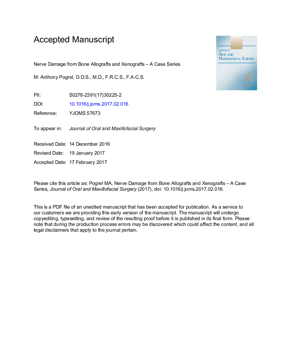 Nerve Damage From Bone Allografts and Xenografts-A Case Series